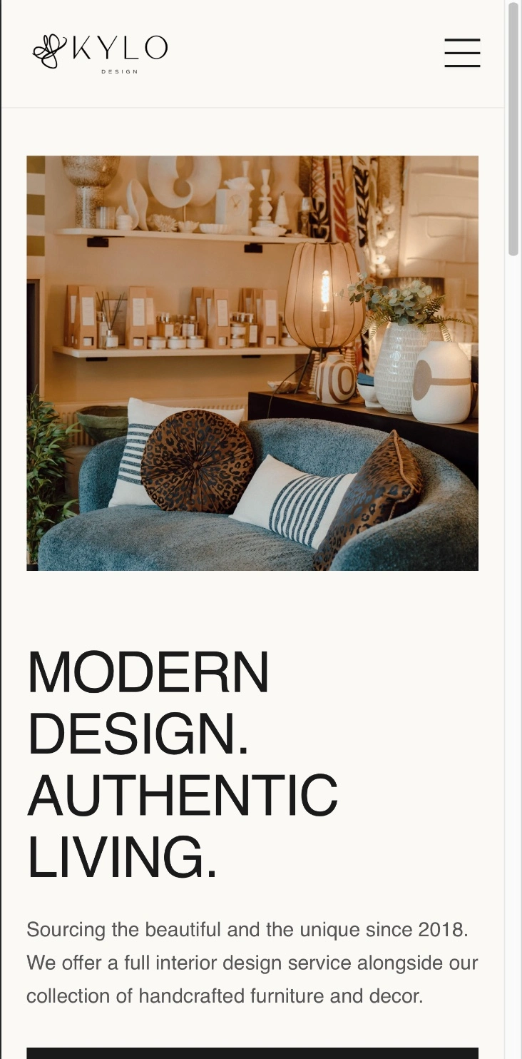 Kylo Designs website — mobile view